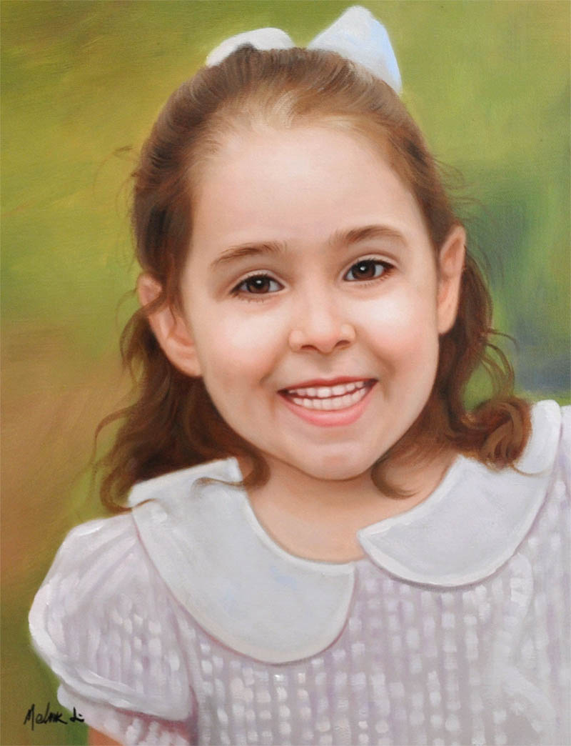 an oil painting of a young child smiling 