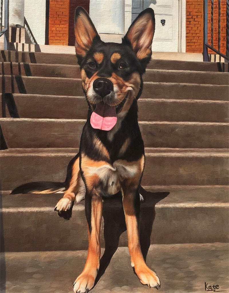 an oil painting of a german shepherd puppy