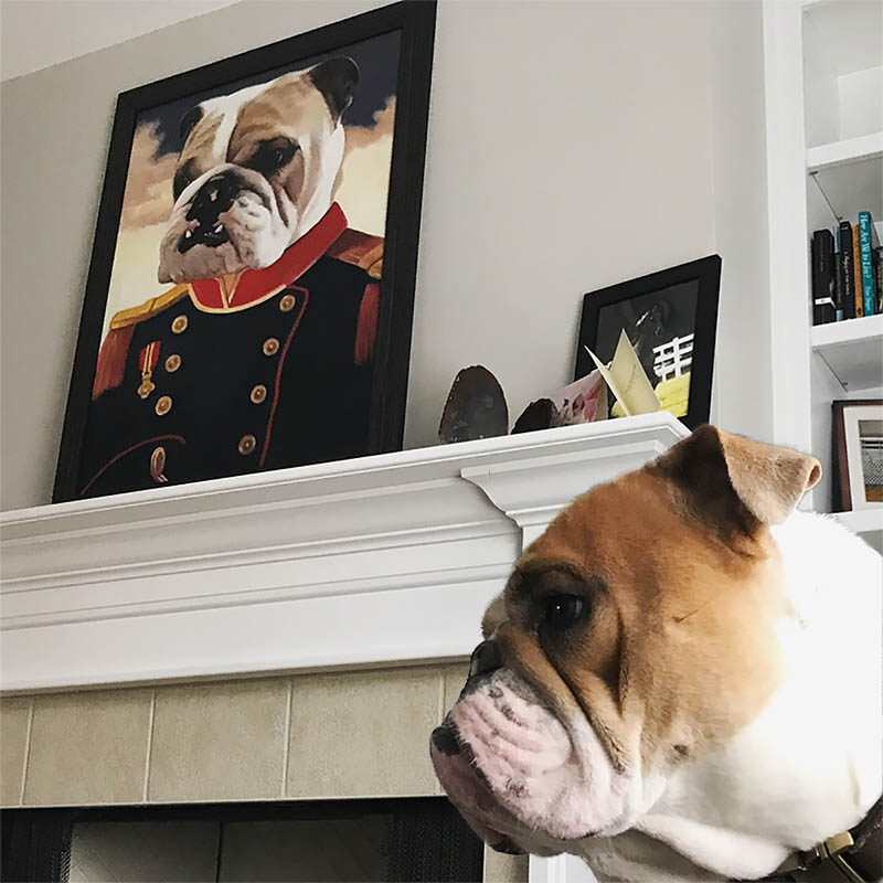 an oil painting of a bulldog in a generals outfit