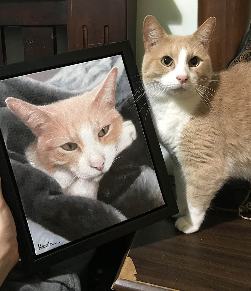 an oil painting of a ginger cat