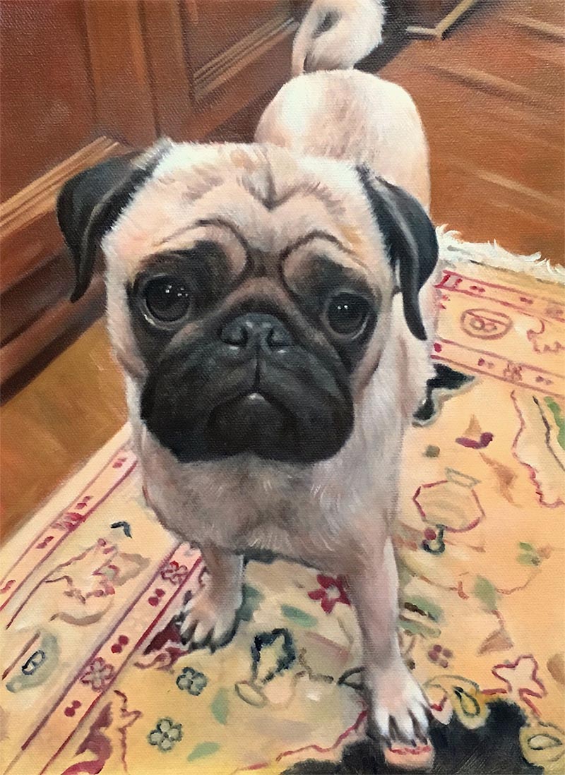an oil painting of a french pug bulldog 