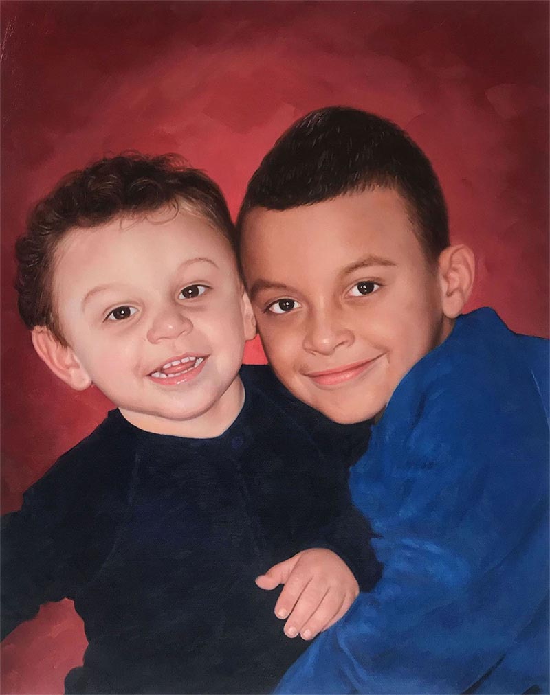 an oil painting of a two kids 