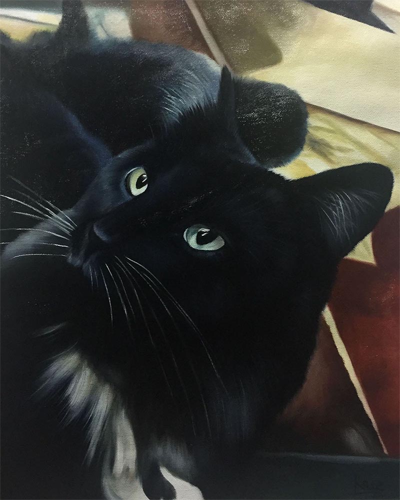 an oil painting of a black cat 