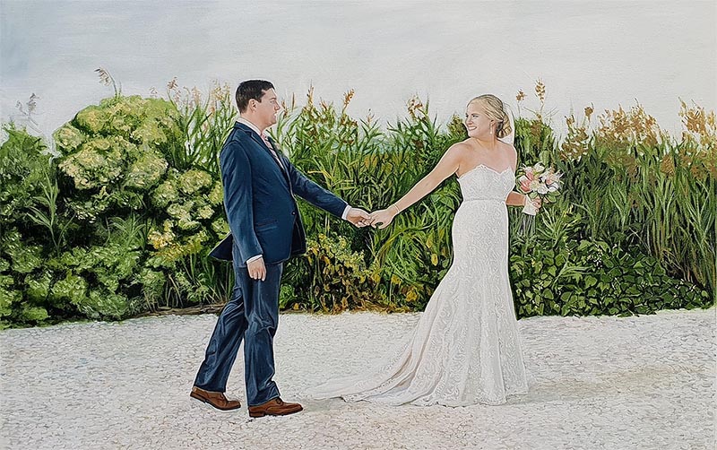 an oil painting of a wedding couple 