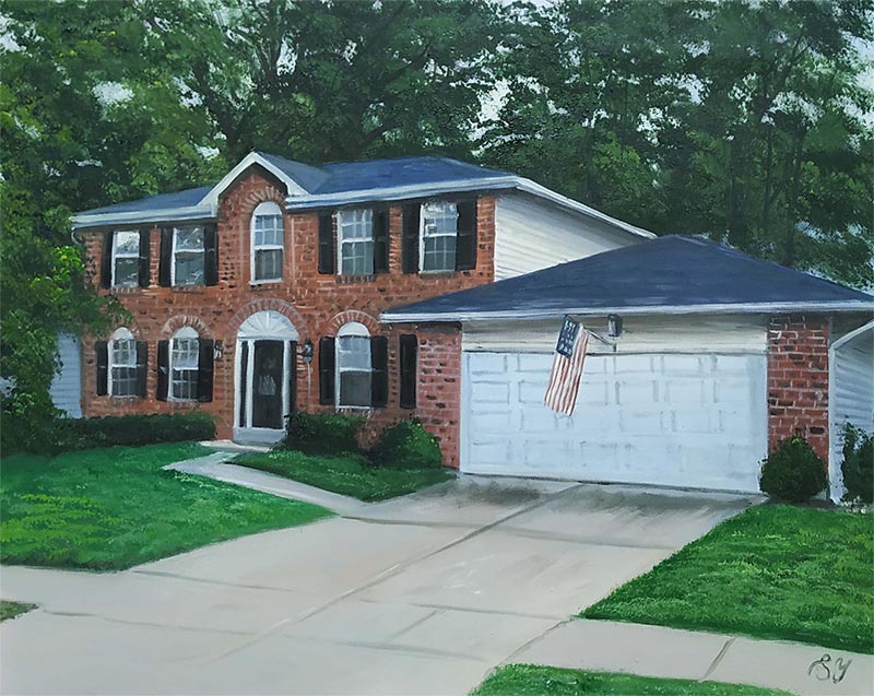 an oil painting of a house