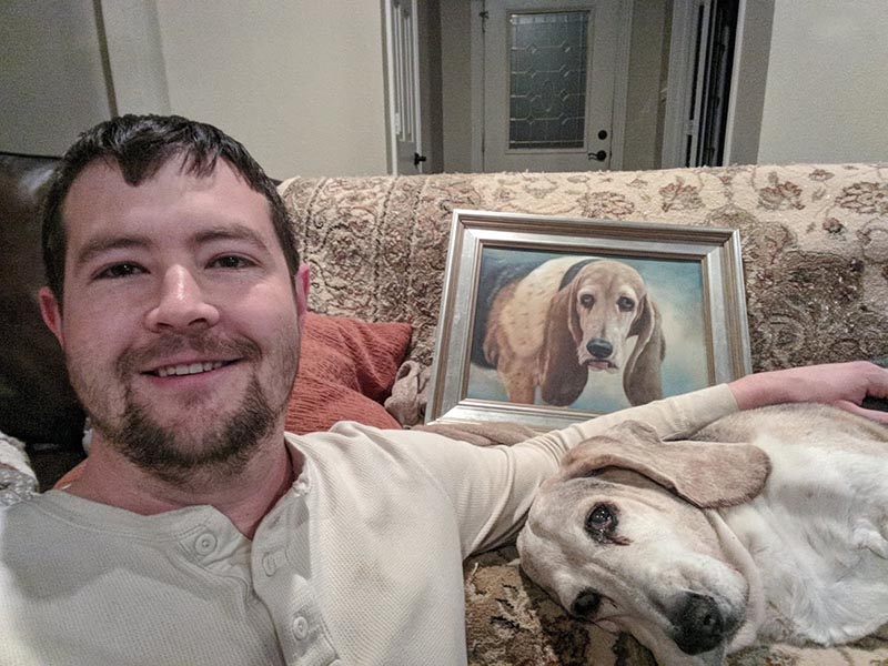 an oil painting of a basset hound