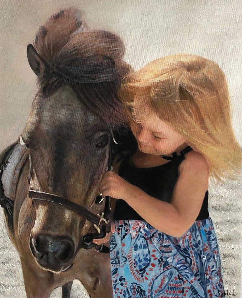 custom oil painting of little blonde girl with horse