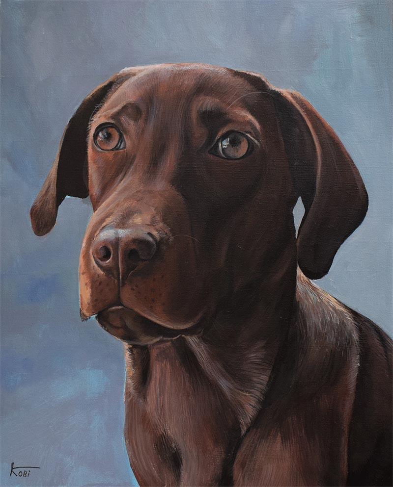 custom acrylic painting of beautiful chocolate brown dog 