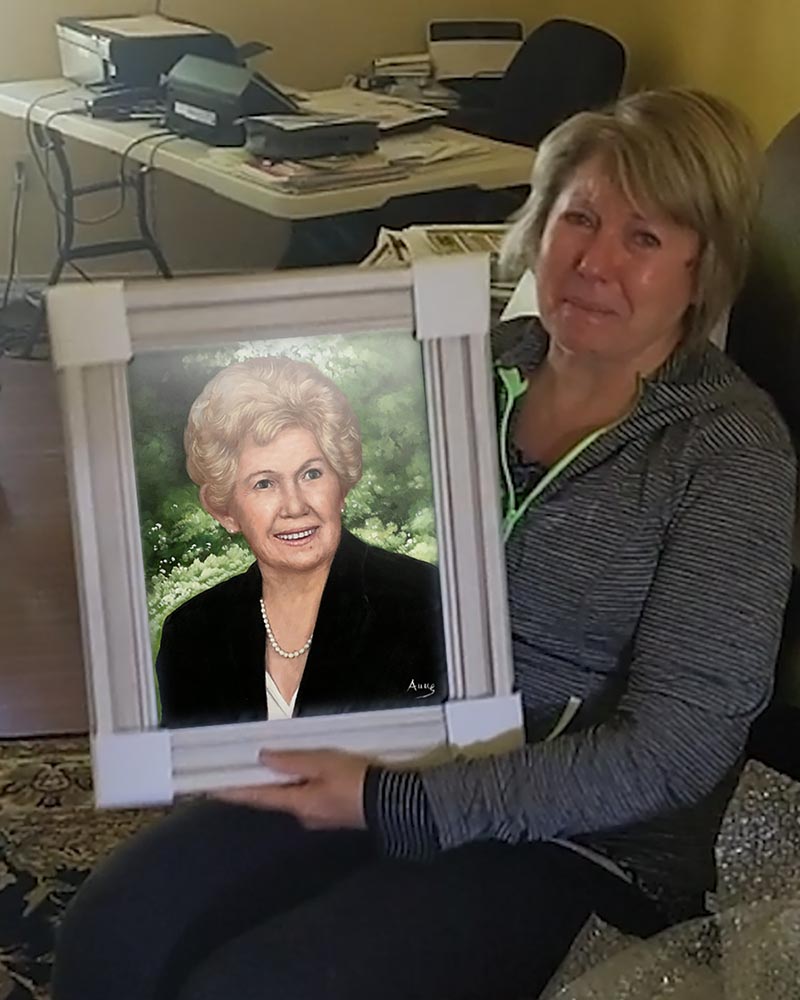 Emotional testimonial video of a lady receiving painting