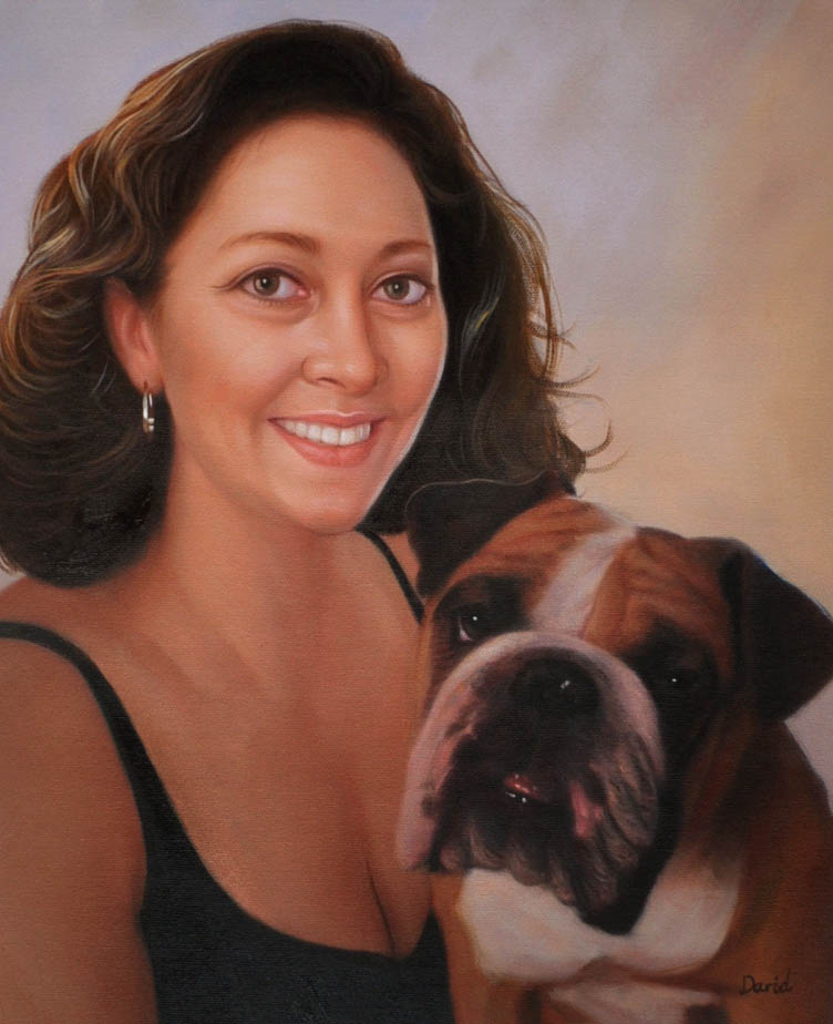 handmade oil painting from photo of woman with dog