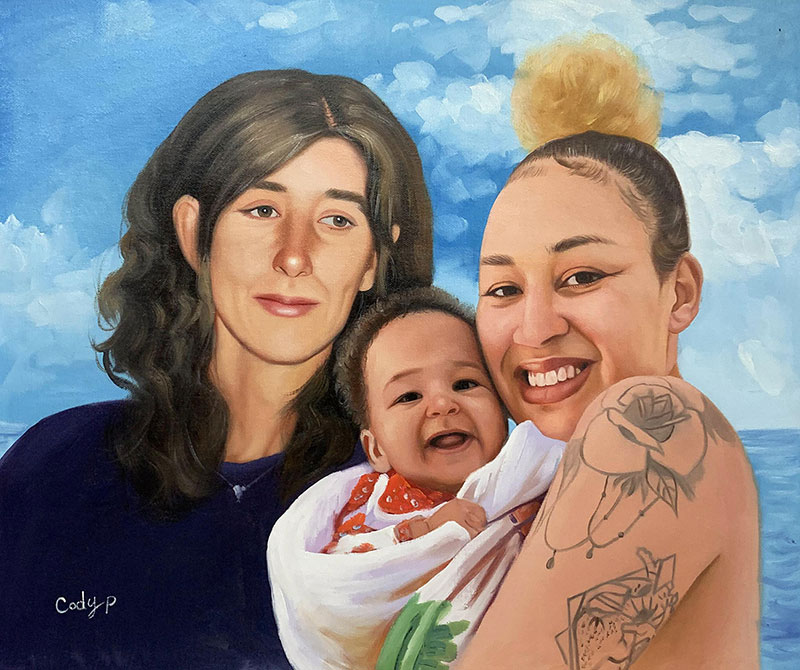 Painting of two women and a baby.