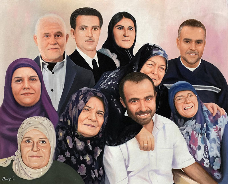 Painting of a large family portrait.