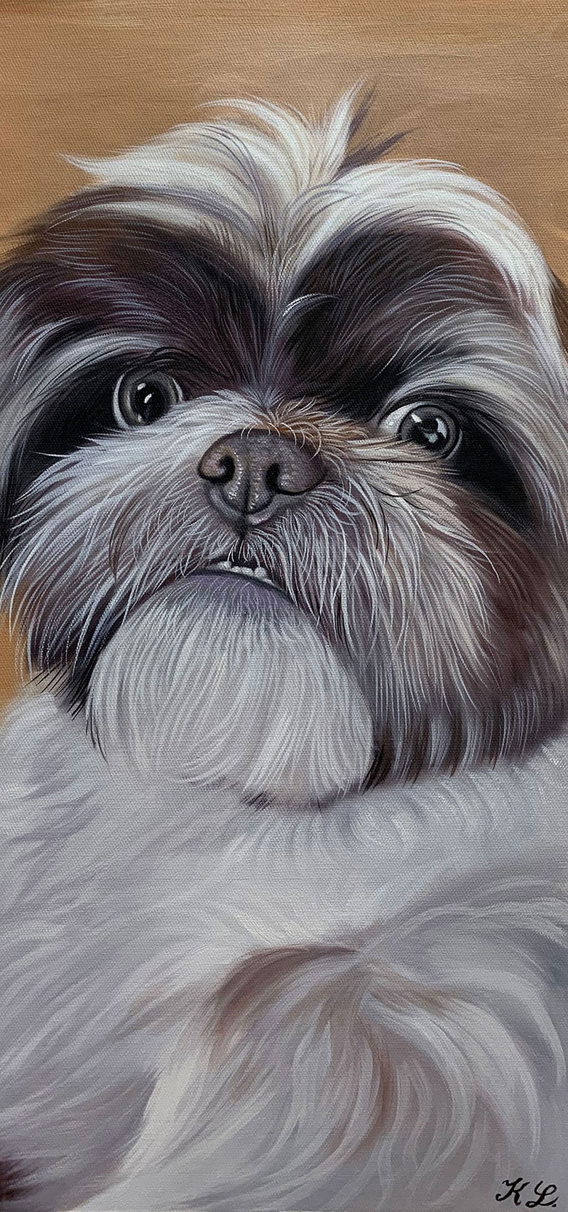 Custom handmade close up oil painting of a dog
