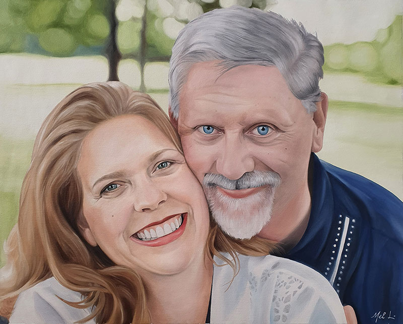 Beautiful close up oil painting of a couple
