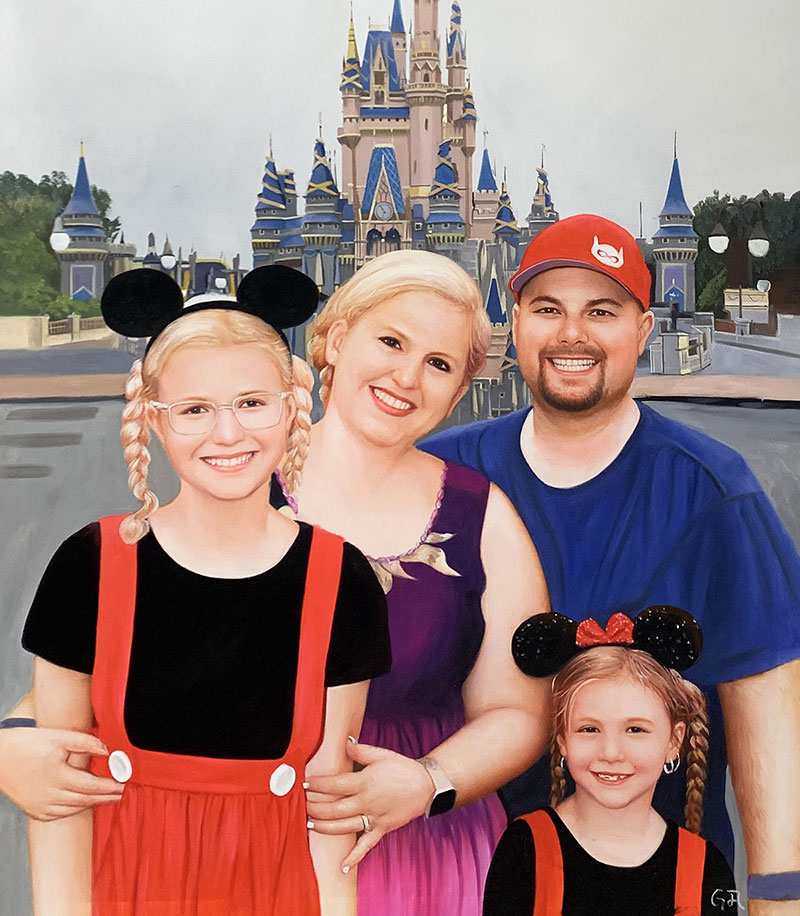 Family portrait in front of Cinderella Castle.