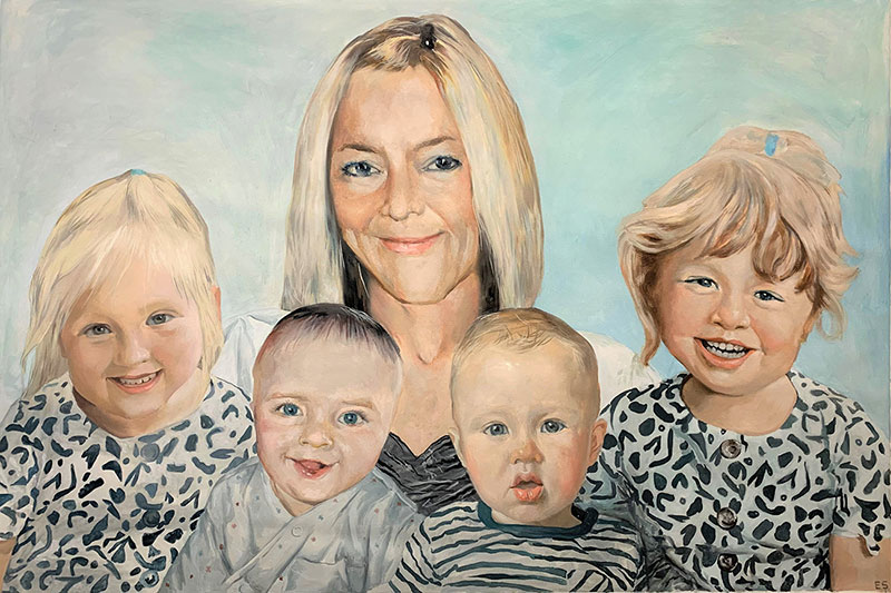 Painting of a mother and her four children.