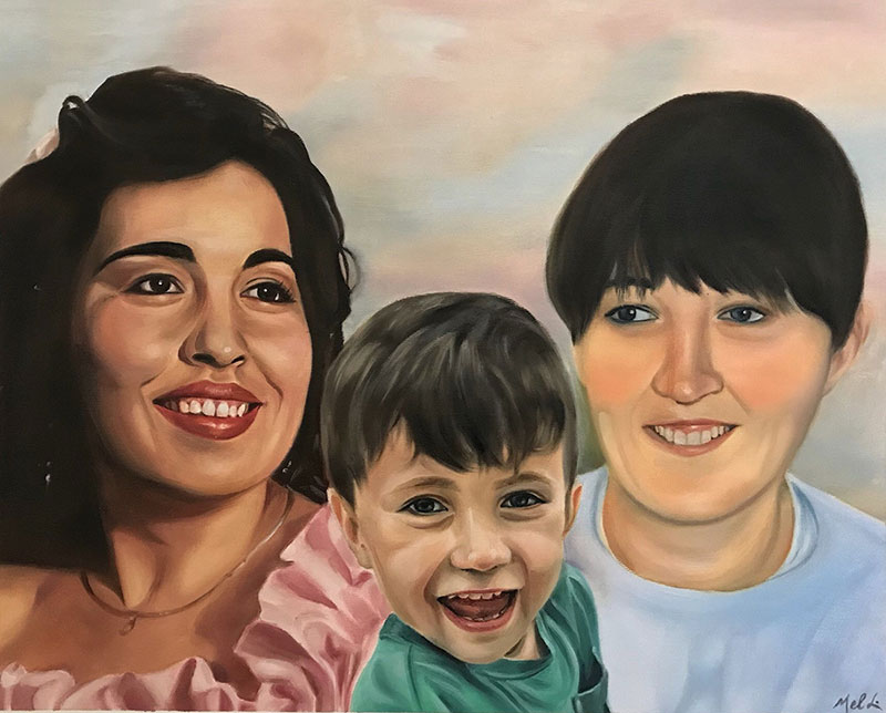 Painted portrait of two women and a young boy.