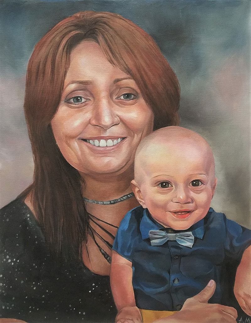 Painting of a woman holding a baby.