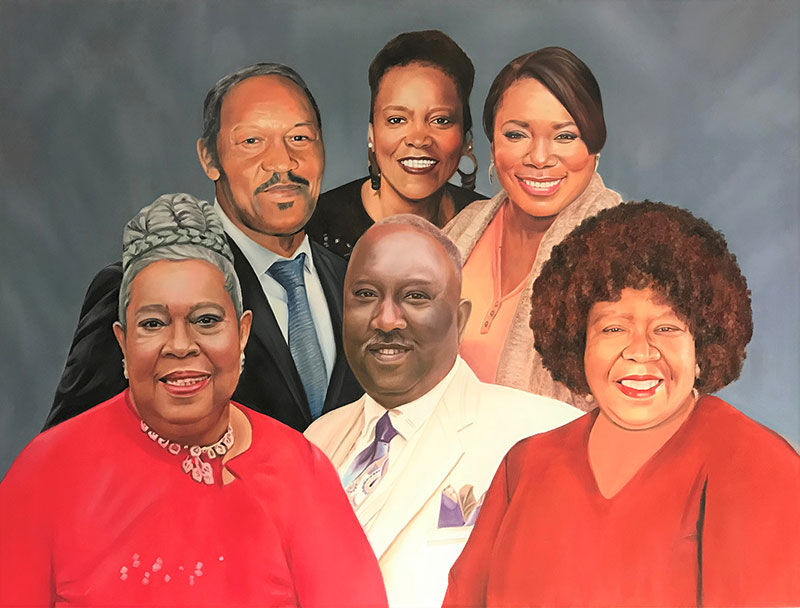 Painted portrait of six African American adults.