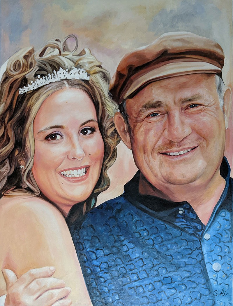 Painting of a bride and her father.