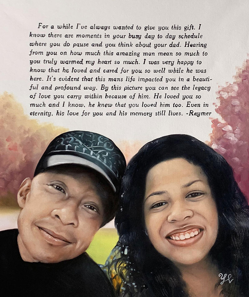 Painted portrait of a man and woman, a loving tribute.