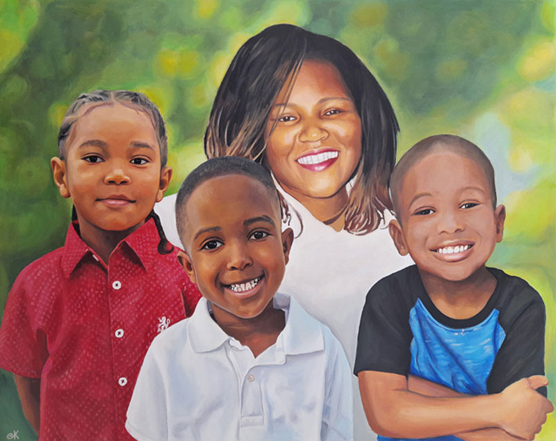 Painting of a mother and her three sons.