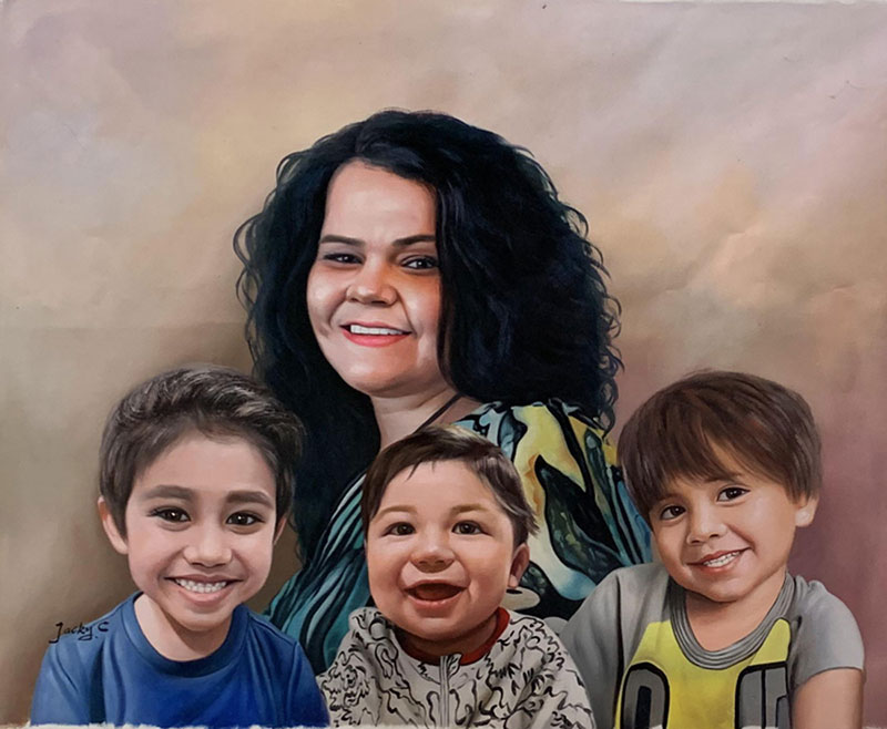Painting of a mother and her three children.