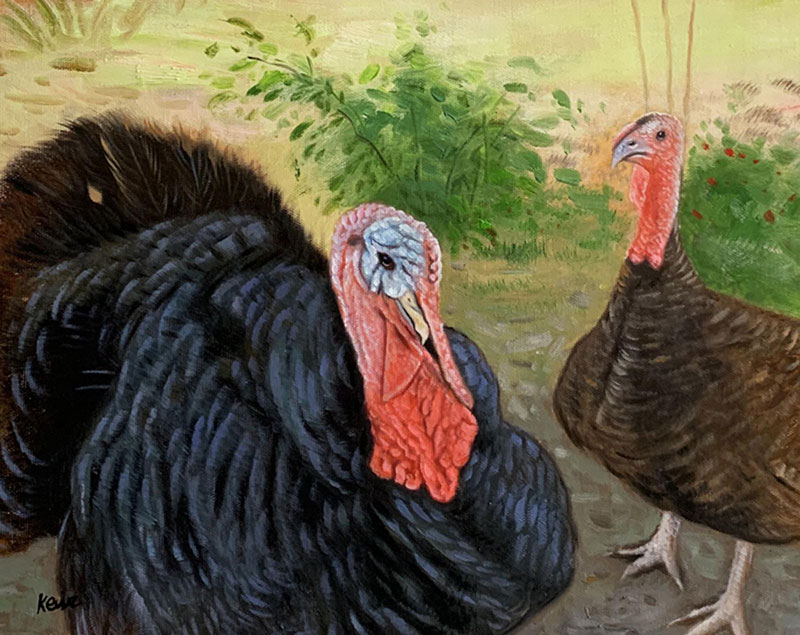 Painting of two turkeys