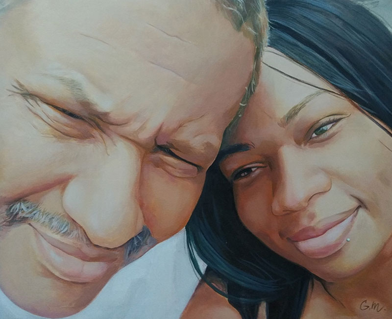 Painting of a man and woman embracing.