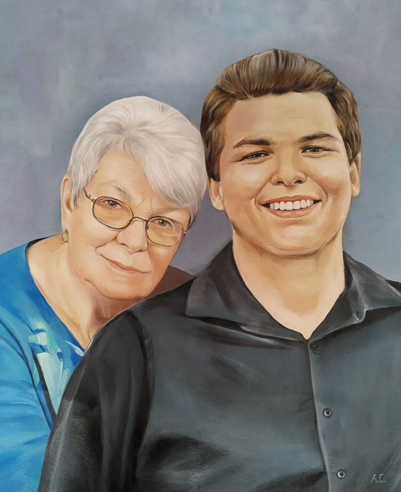 Painted portrait of a woman and a young man.