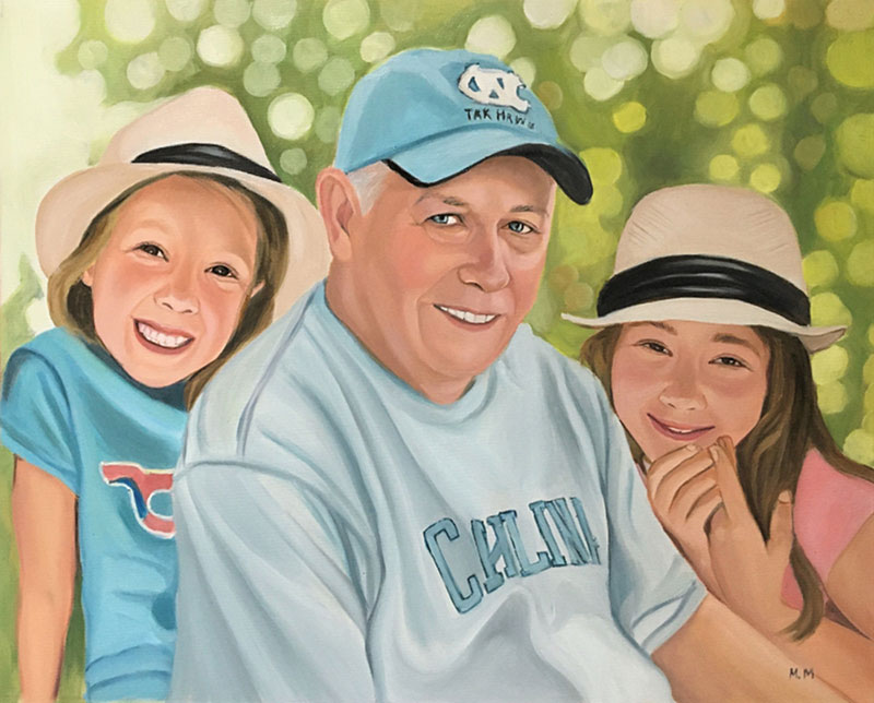Painting of a man and two girls.