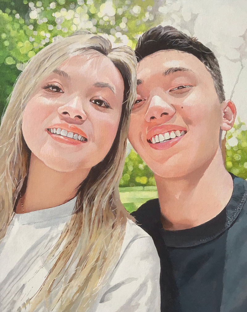 Painting of a smiling young couple