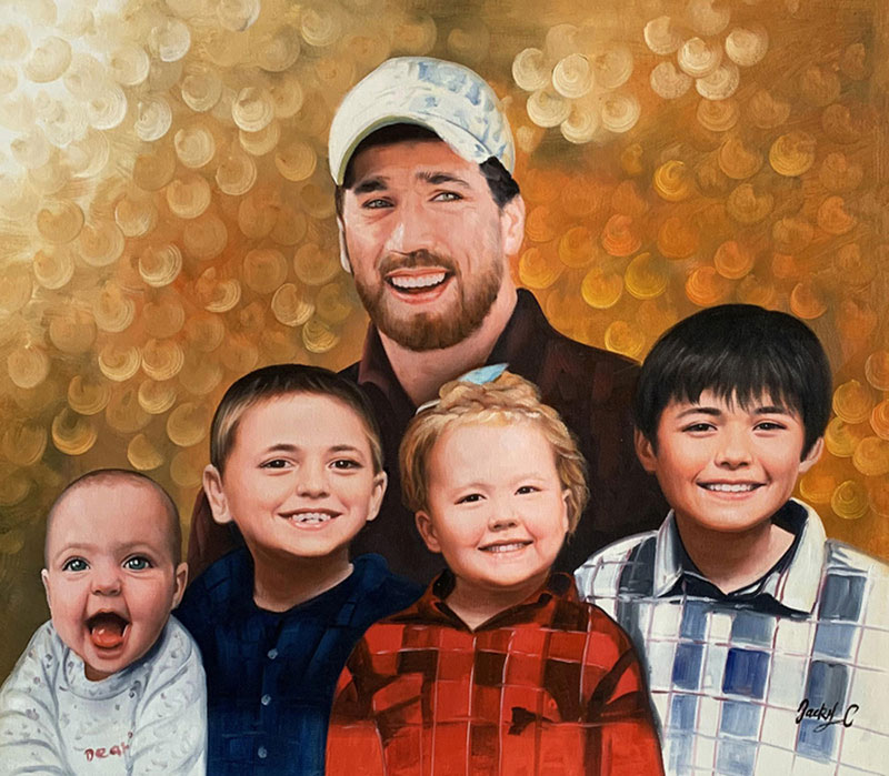 Painting of a father and his four children.