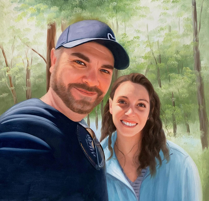 Painting of a couple in a forest