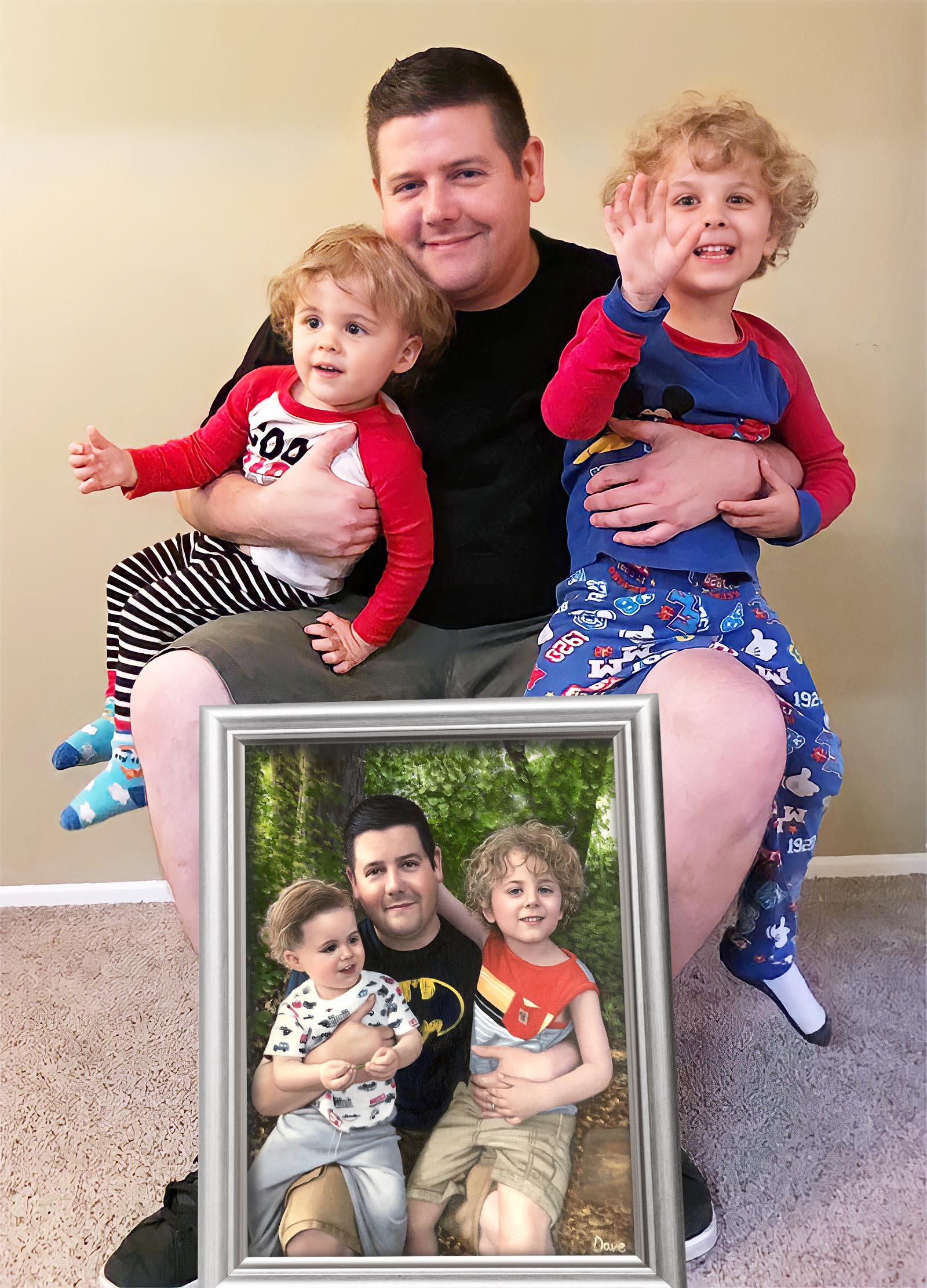 an oil painting of a father with his children