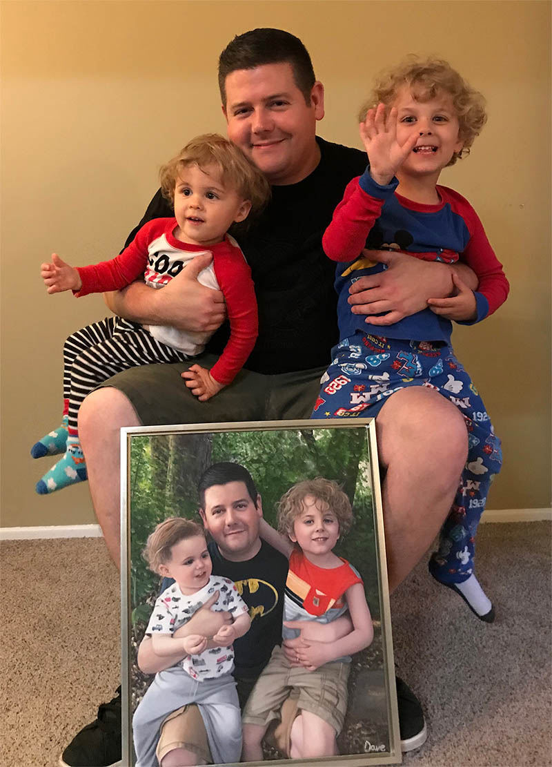 an oil painting of a father with his children
