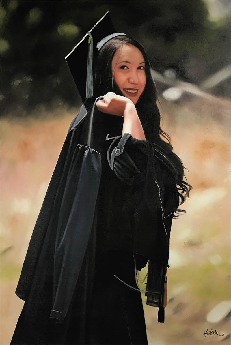 an oil painting of a student graduate graduation 