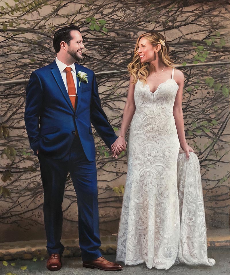 an oil painting of a couple wedding 