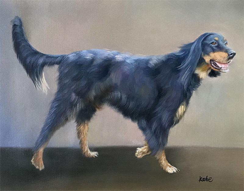 an oil painting of a dog black fullbody