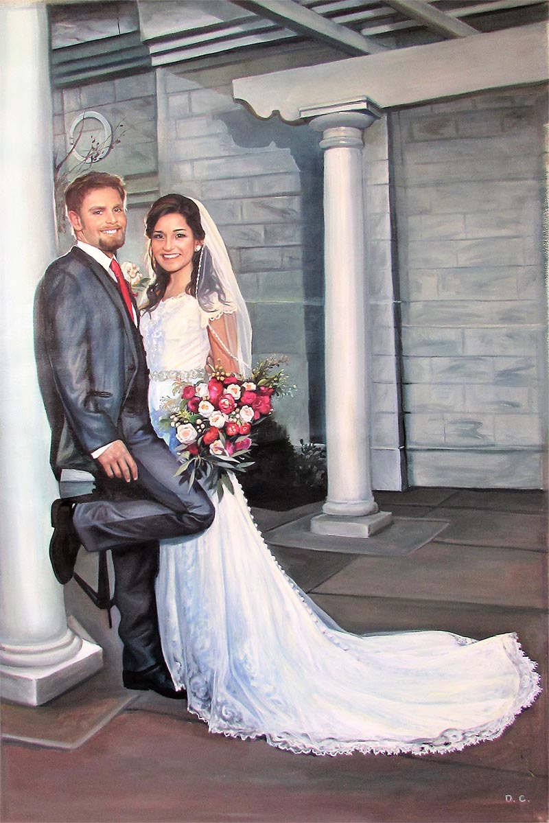 an oil painting of a wedding couple 