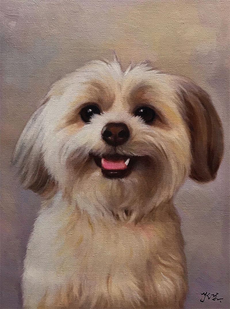 custom pet art of a small happy dog