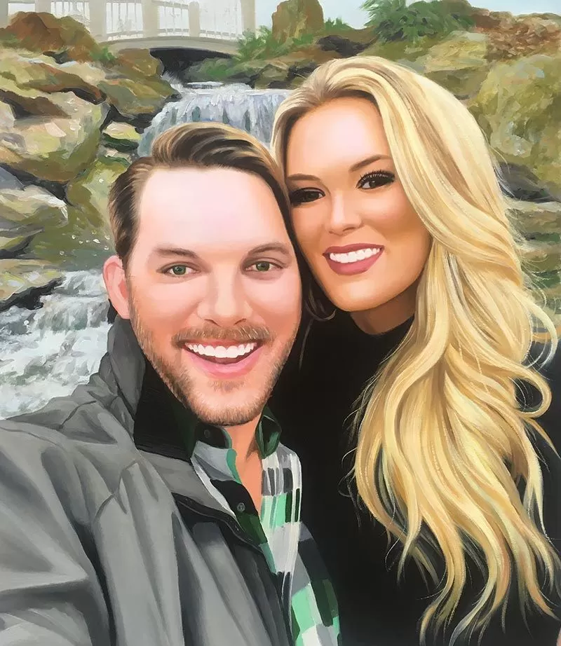 an oil painting of a couple cute proposal 