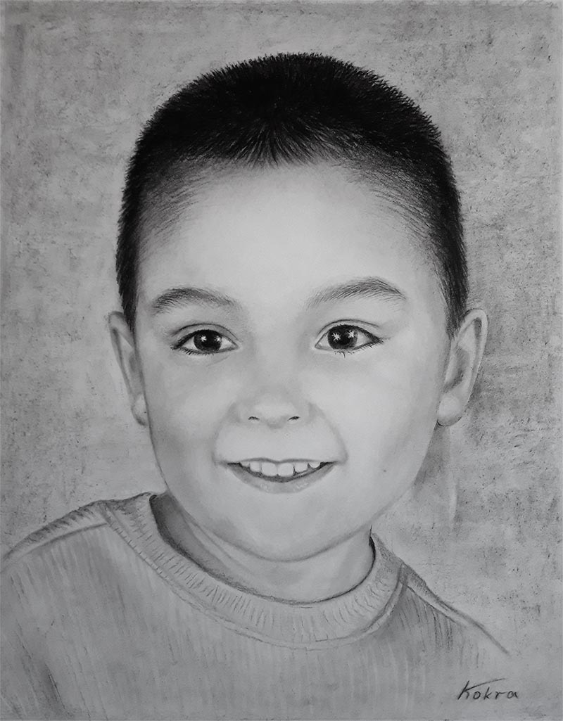 a charcoal painting of a kid boy child turn into art photos
