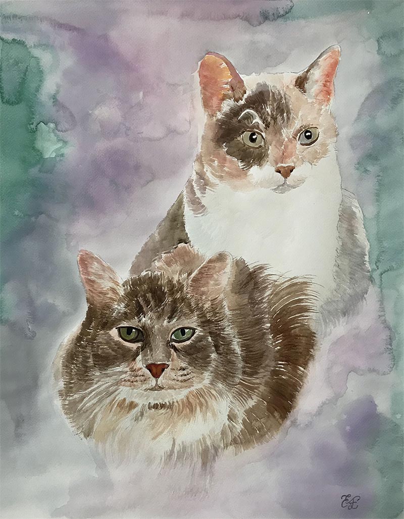 a watercolor painting of cats photo to painting 