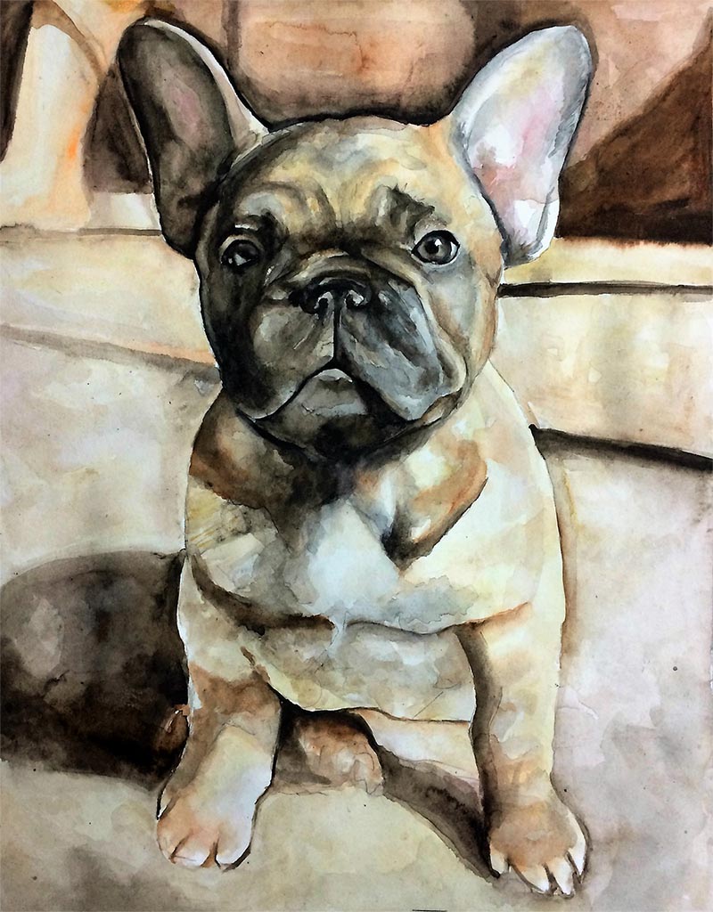a watercolor painting of a french bulldog picture to art