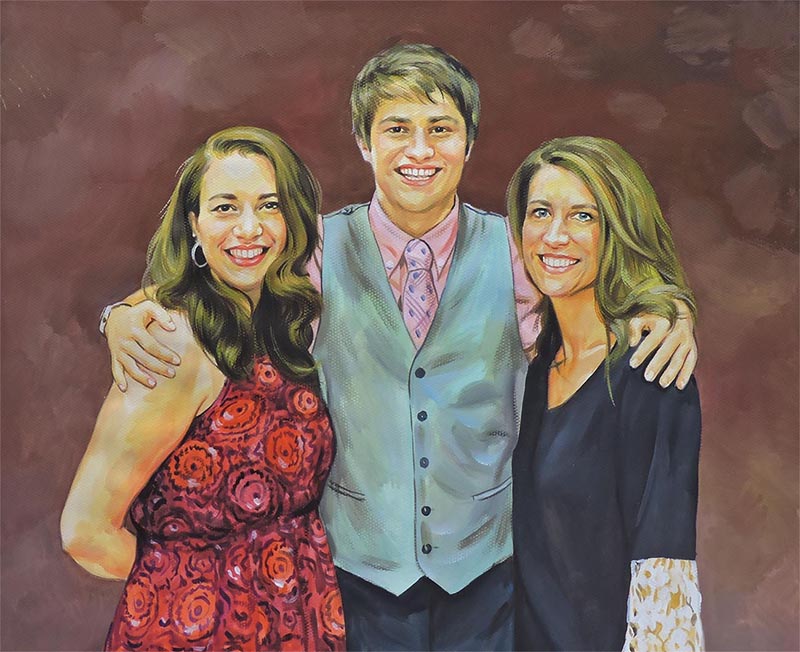 a pastel painting of a family art on canvas