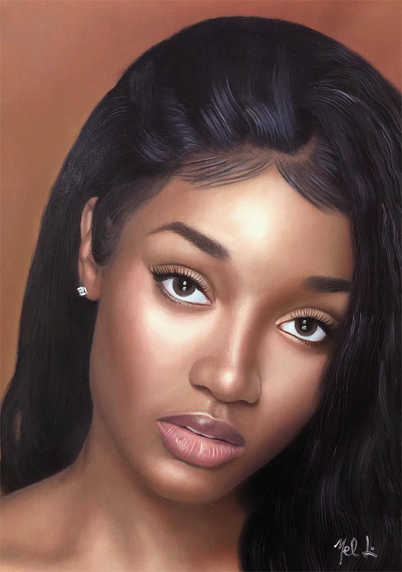 a custom oil paiunting of a beautiful young black woman
