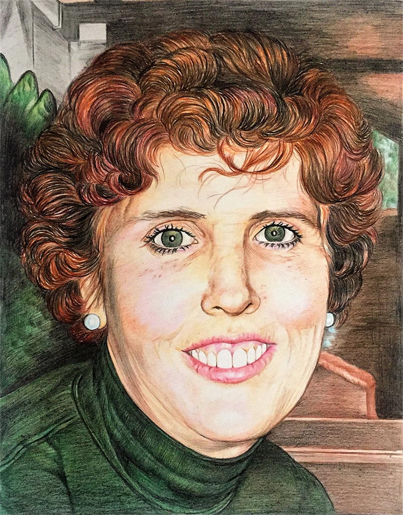 custom colored pencil portrait of redhead with green eyes