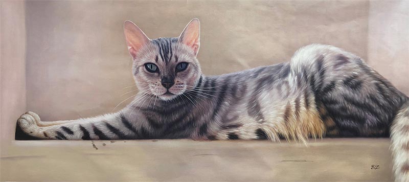 custom oil painting of a grey tiger striped cat 