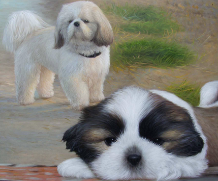 unsere Hunde in Öl porträtiert